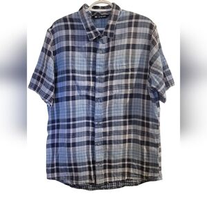 Travis Mathew Navy and Light Blue Plaid Shirt Size XL